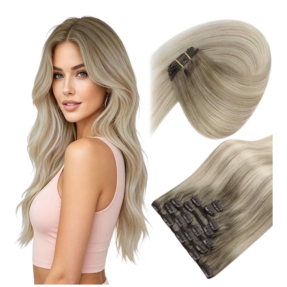 Sunny Hair Clip in Hair Extensions Real Human Hair Blonde Balayage 22 Inch